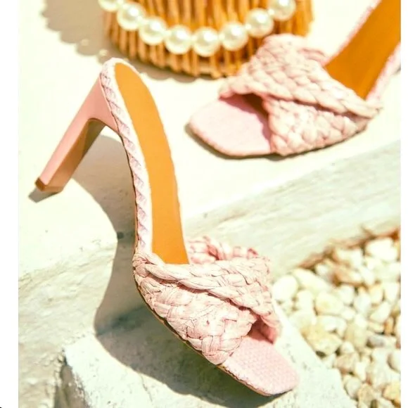 !! NEW !! Raffia Mule Heels in Pink - Picture 5 of 9